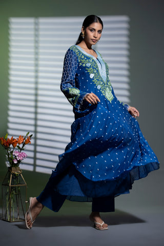 Royal blue Anarkali with Pants and Dupatta