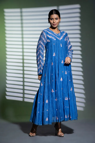 Indigo blue tiered Anarkali