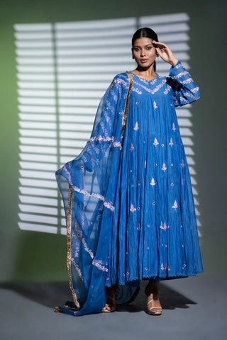 Indigo blue tiered Anarkali