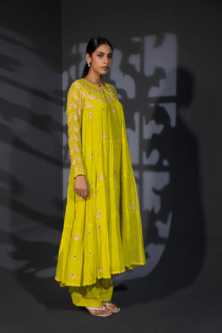 Neon Green Tiered Anarkali