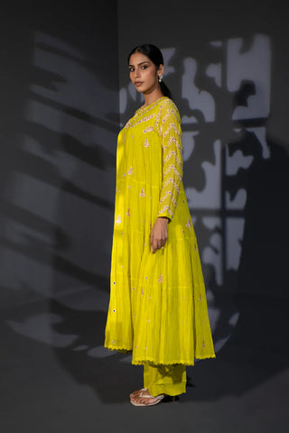 Neon Green Tiered Anarkali