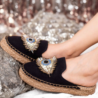 Sleek Evil Eye Glare Espadrilles Charcoal Haut Platform