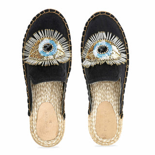 Sleek Evil Eye Glare Espadrilles Charcoal Haut Platform