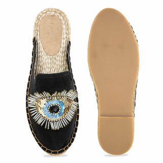 Sleek Evil Eye Glare Espadrilles Charcoal Haut Platform