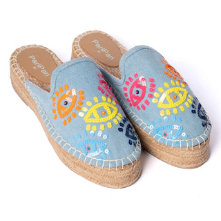 Joie Evil Eye Espadrilles Denim Platforms