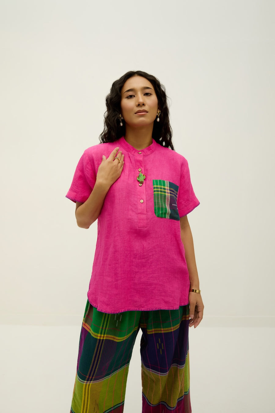 Pink Popsicle Linen & Jamdani Set