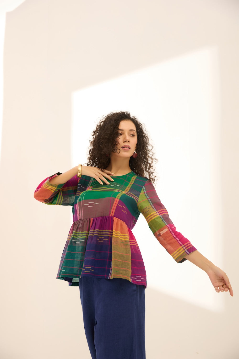 Kaleida Pop Jamdani Top & Linen Set