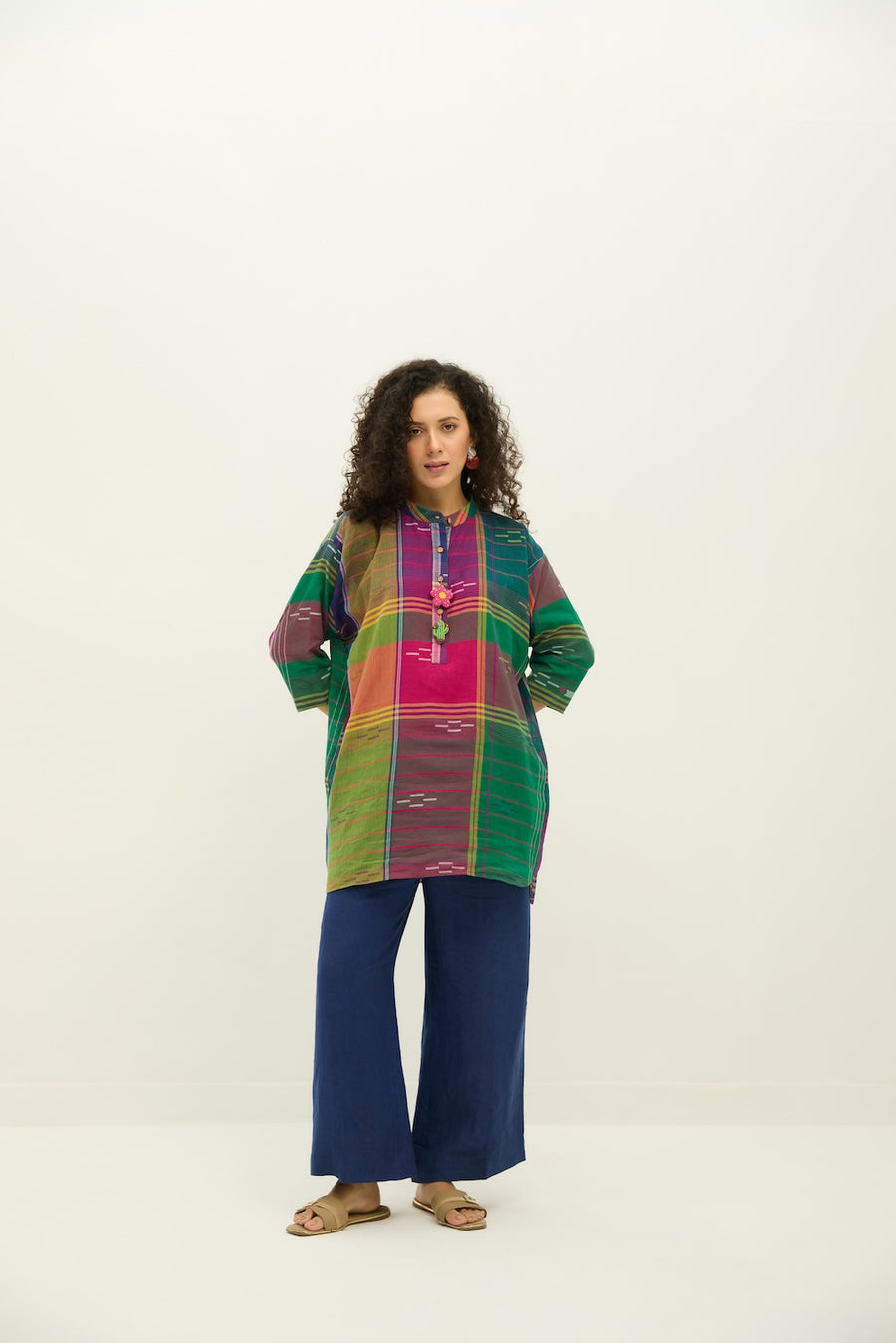Kaleida Pop Jamdani Kurta & Linen Pants Set