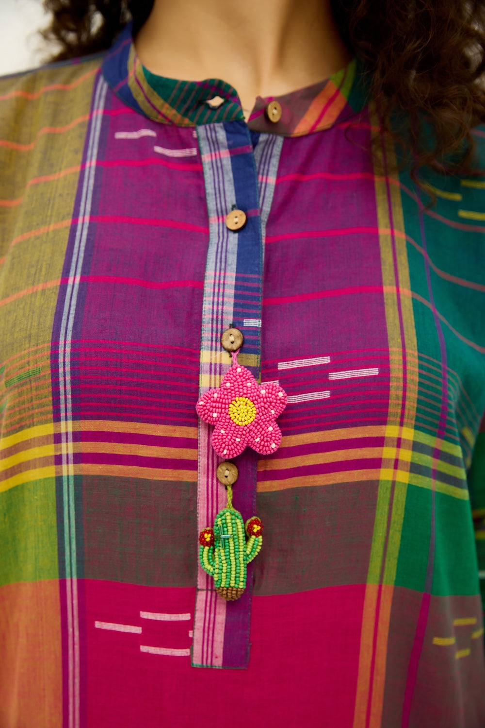 Kaleida Pop Jamdani Kurta & Linen Pants Set
