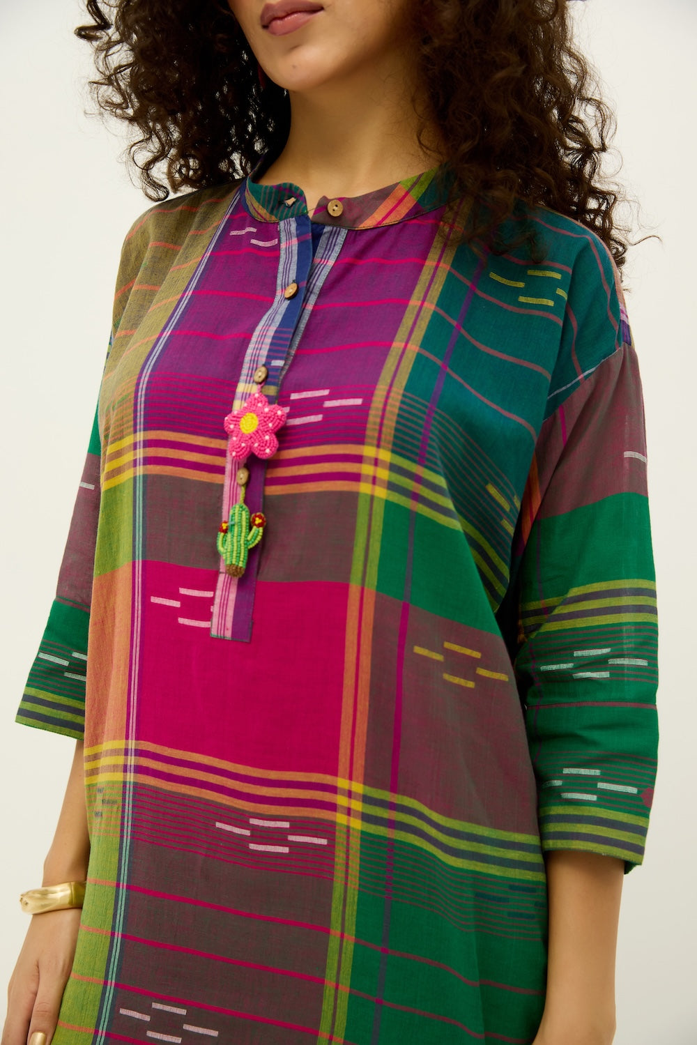 Kaleida Pop Jamdani Kurta & Linen Pants Set