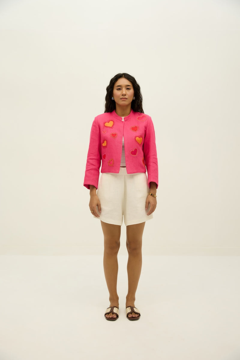 Popping Hearts Pink Linen Jacket