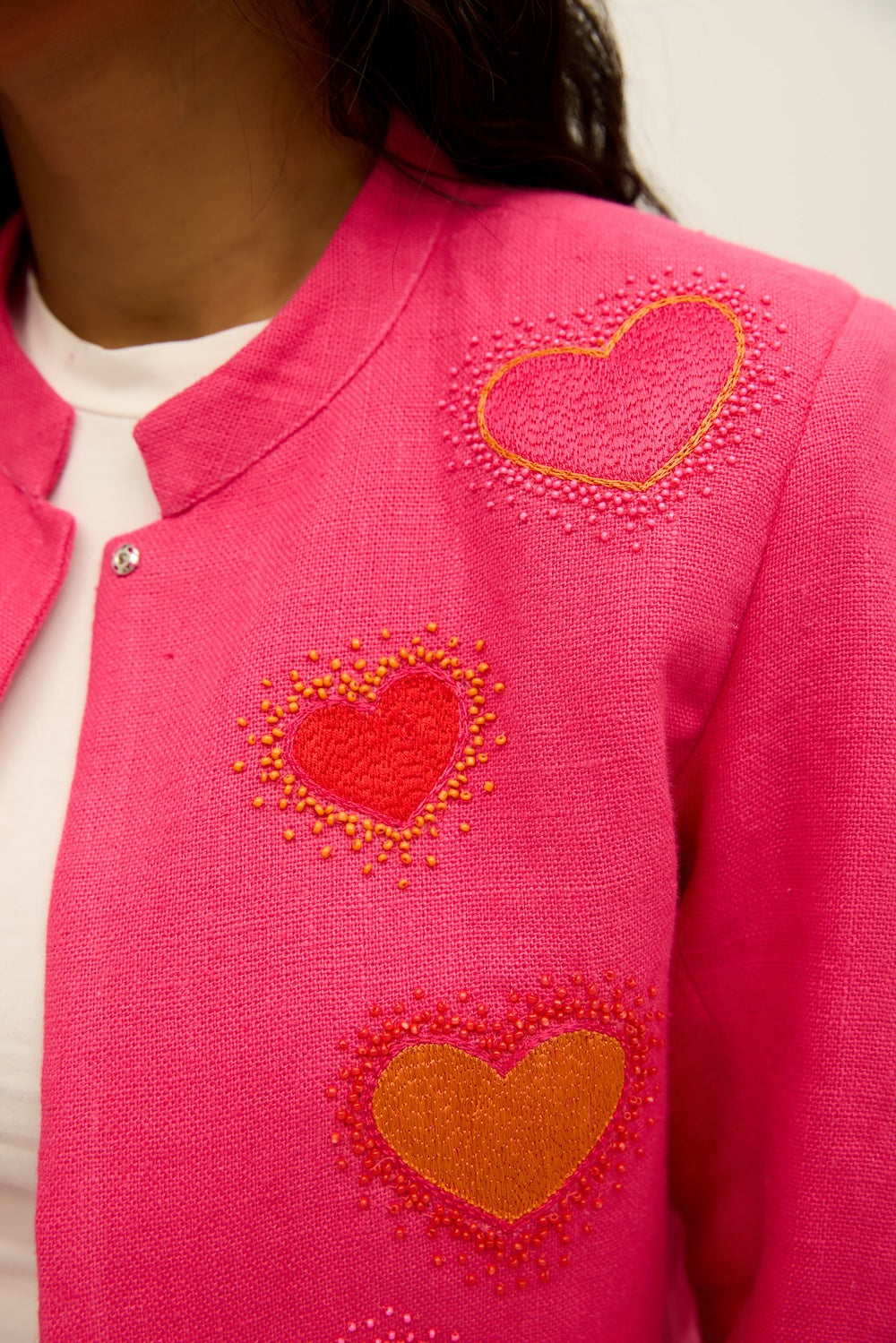 Popping Hearts Pink Linen Jacket