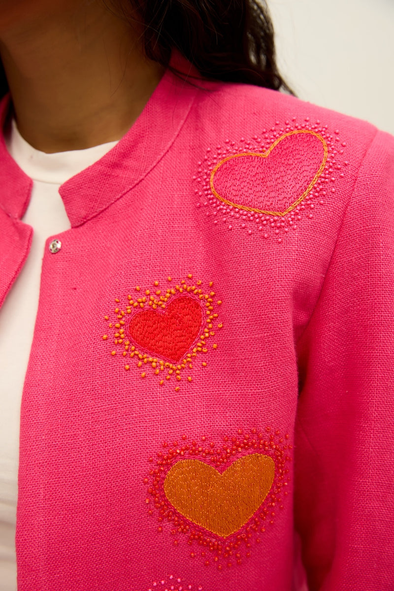 Popping Hearts Pink Linen Jacket
