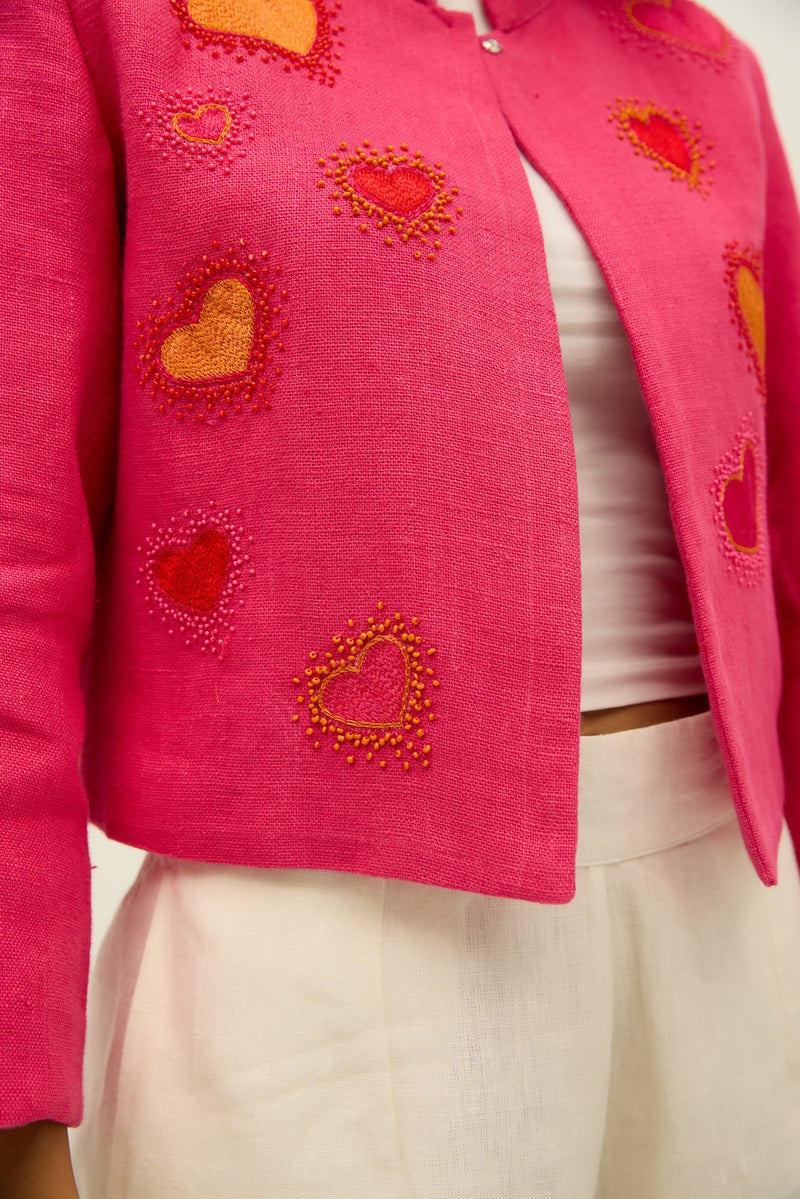 Popping Hearts Pink Linen Jacket