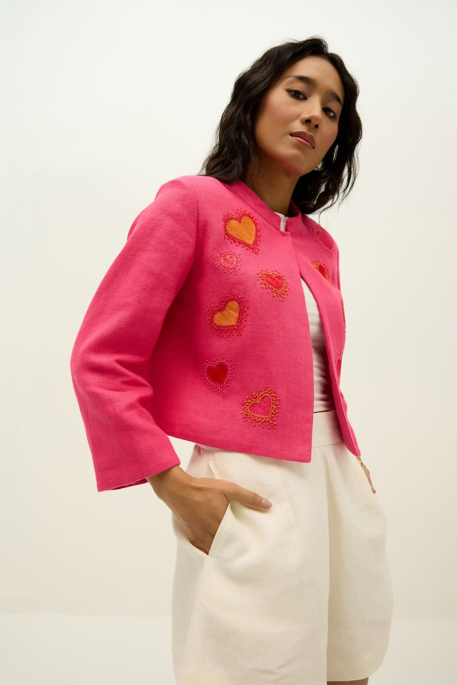 Popping Hearts Pink Linen Jacket