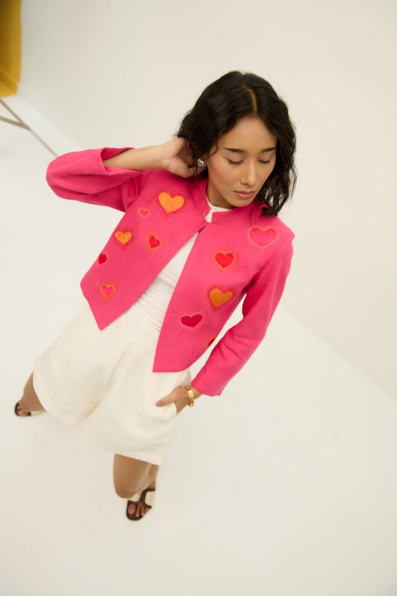 Popping Hearts Pink Linen Jacket