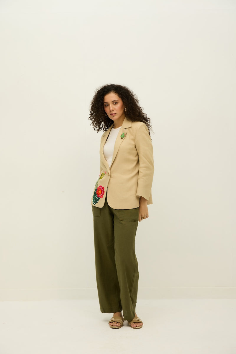 Desert Rose Beige Linen Blazer