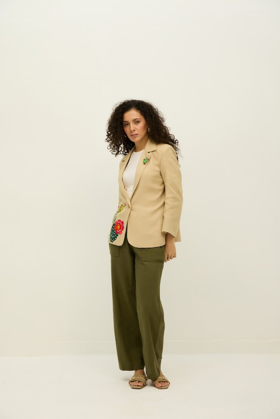 Desert Rose Beige Linen Blazer