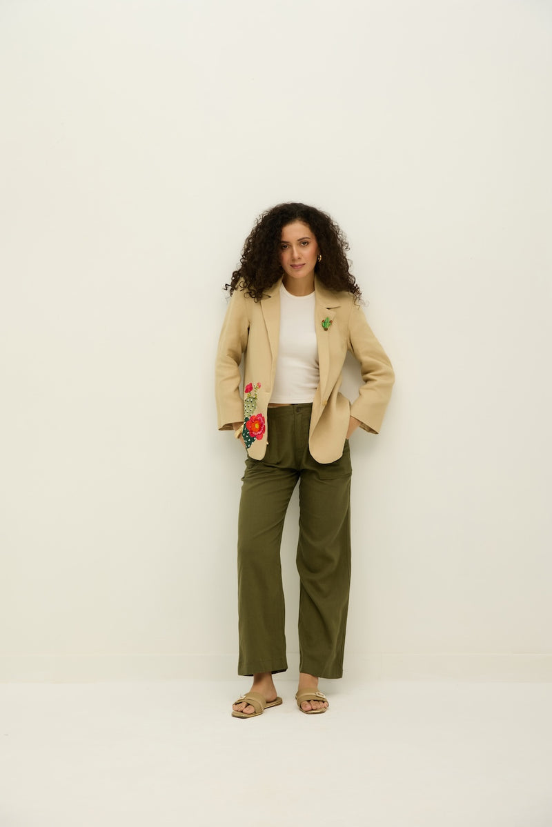 Desert Rose Beige Linen Blazer