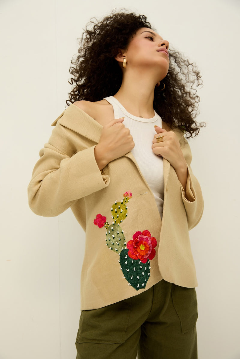 Desert Rose Beige Linen Blazer