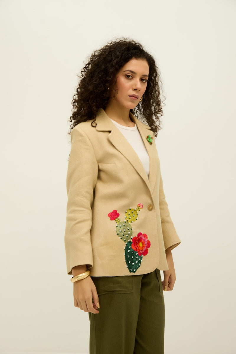 Desert Rose Beige Linen Blazer