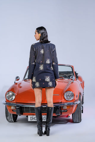 Midnight Bloom Blazer Skirt Set