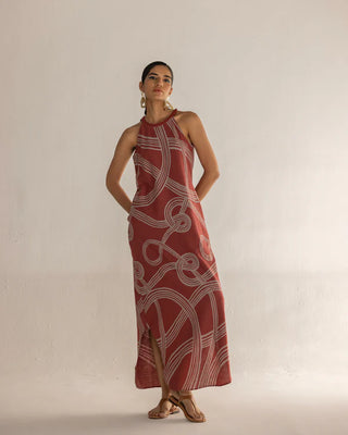 FLUID HALTER ROOTS DRESS