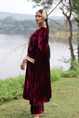 Regal silk velvet suit with Tissue Dupatta