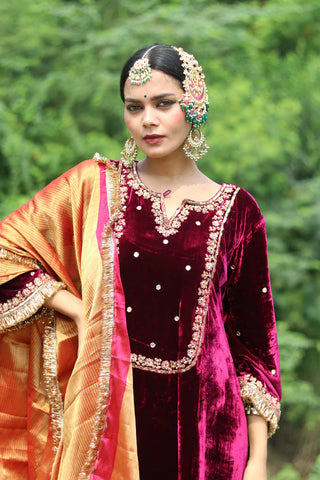 Regal silk velvet suit with Tissue Dupatta