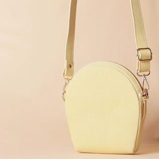 Yellow Canvas and Off-White Leather Crossbody Sling: Olivia