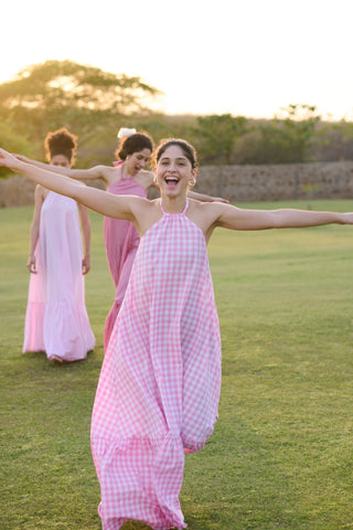 Pink madras check - Birds of Paradise