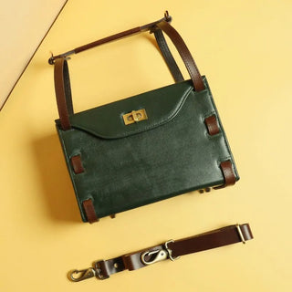 Box Crossbody Handbag in Dark Green: Luna