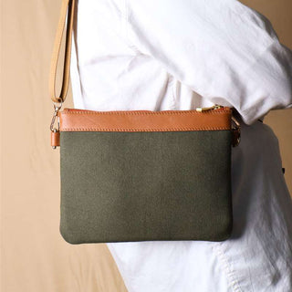 Crossbody Canvas Sling Bag in Dark Green