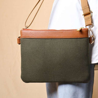 Crossbody Canvas Sling Bag in Dark Green