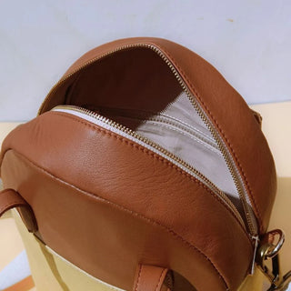Yellow Canvas and Tan Leather Top Handle Shoulder Handbag: Zorah