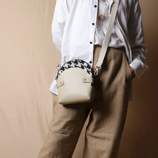 Houndstooth Canvas and Off-White Leather Crossbody Sling: Olivia