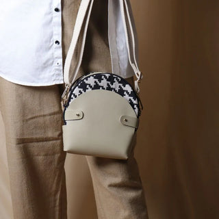 Houndstooth Canvas and Off-White Leather Crossbody Sling: Olivia