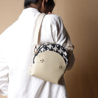 Houndstooth Canvas and Off-White Leather Crossbody Sling: Olivia