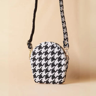 Houndstooth Canvas and Off-White Leather Crossbody Sling: Olivia