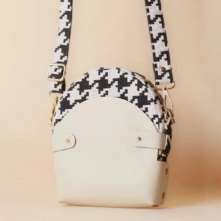 Houndstooth Canvas and Off-White Leather Crossbody Sling: Olivia