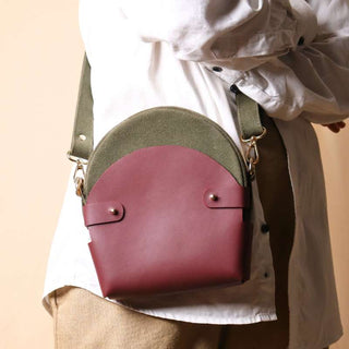 Dark Green Canvas and Maroon Leather Crossbody Sling: Olivia