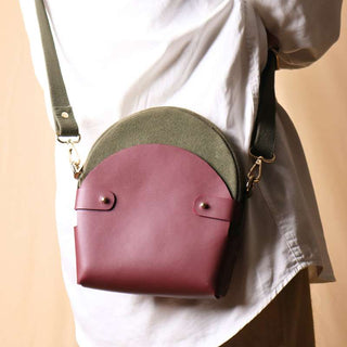 Dark Green Canvas and Maroon Leather Crossbody Sling: Olivia