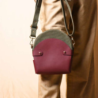 Dark Green Canvas and Maroon Leather Crossbody Sling: Olivia