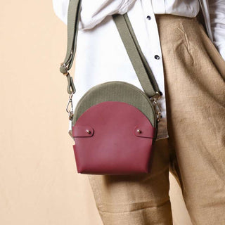Dark Green Canvas and Maroon Leather Crossbody Sling: Olivia