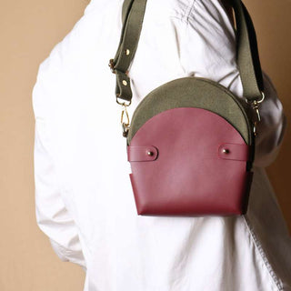 Dark Green Canvas and Maroon Leather Crossbody Sling: Olivia