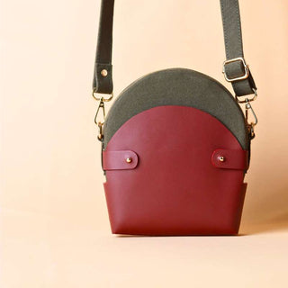 Dark Green Canvas and Maroon Leather Crossbody Sling: Olivia