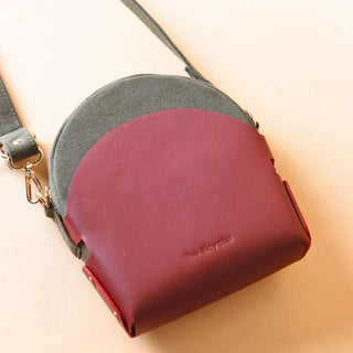 Dark Green Canvas and Maroon Leather Crossbody Sling: Olivia