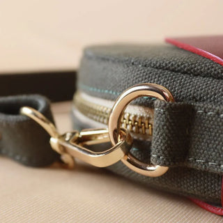 Dark Green Canvas and Maroon Leather Crossbody Sling: Olivia