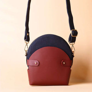 Navy Blue Canvas and Maroon Leather Crossbody Sling: Olivia