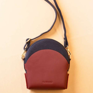 Navy Blue Canvas and Maroon Leather Crossbody Sling: Olivia